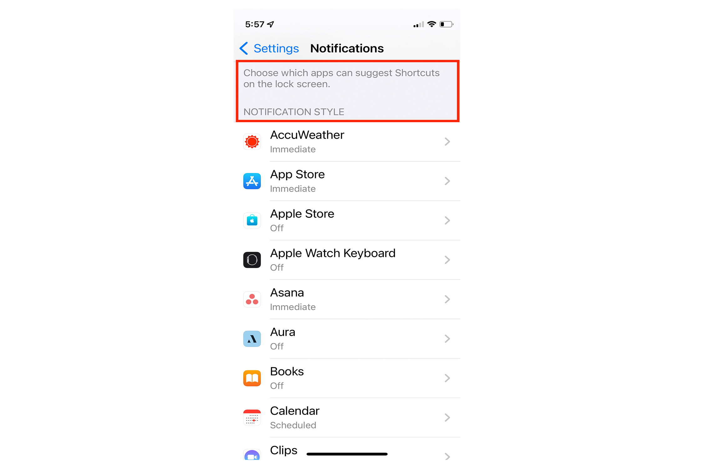iPhone Notifications Style setting.