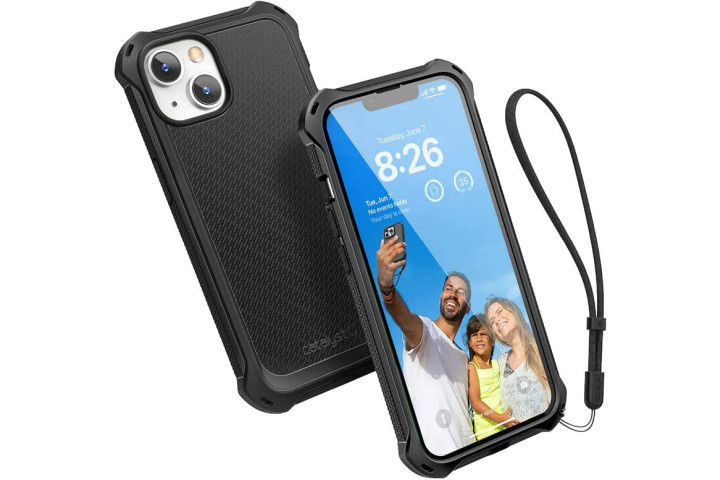 Catalyst Crux Case for iPhone 14, showing the phone case with a lanyard attached.