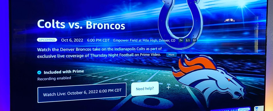 Colts-Broncos on Thursday Night Football.