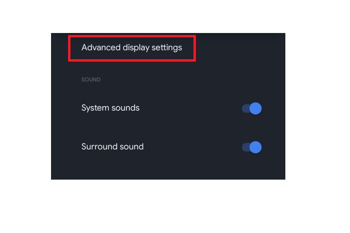 Advanced display settings on Google TV.