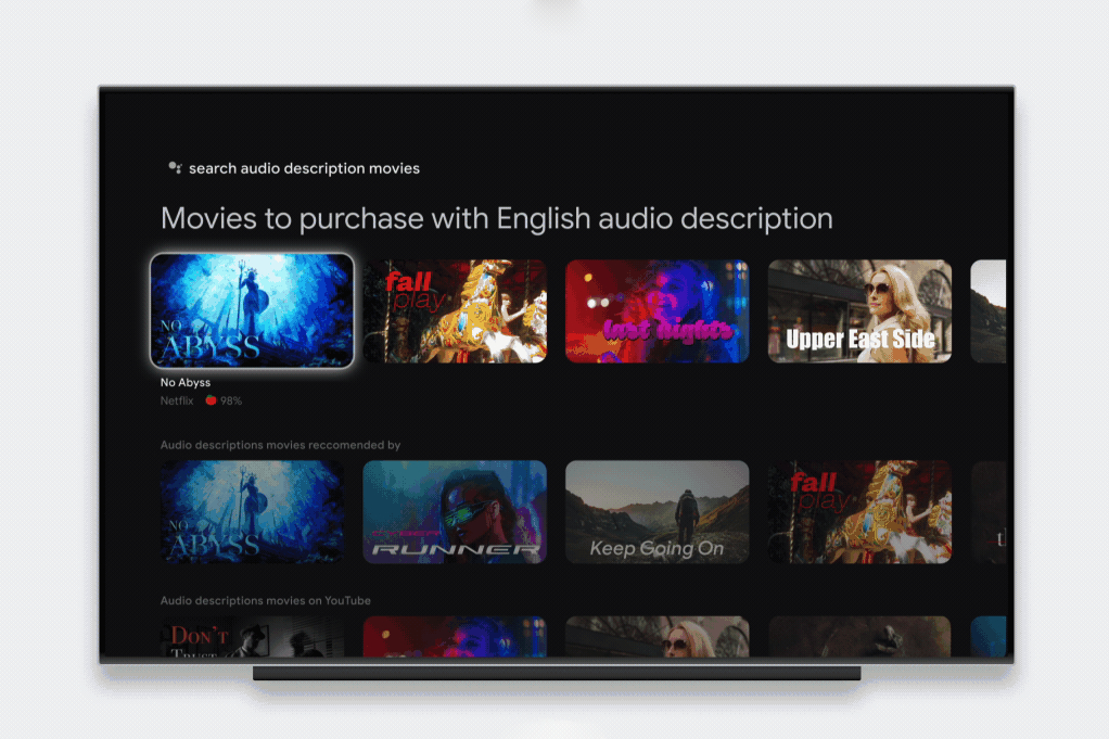 Movies on Google TV with audio descriptions.