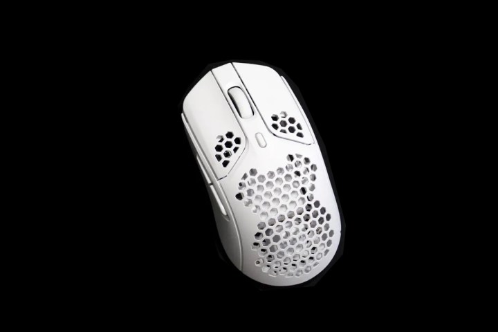 Product image of the HyperX Pulsefire Haste wireless gaming mouse on black background.