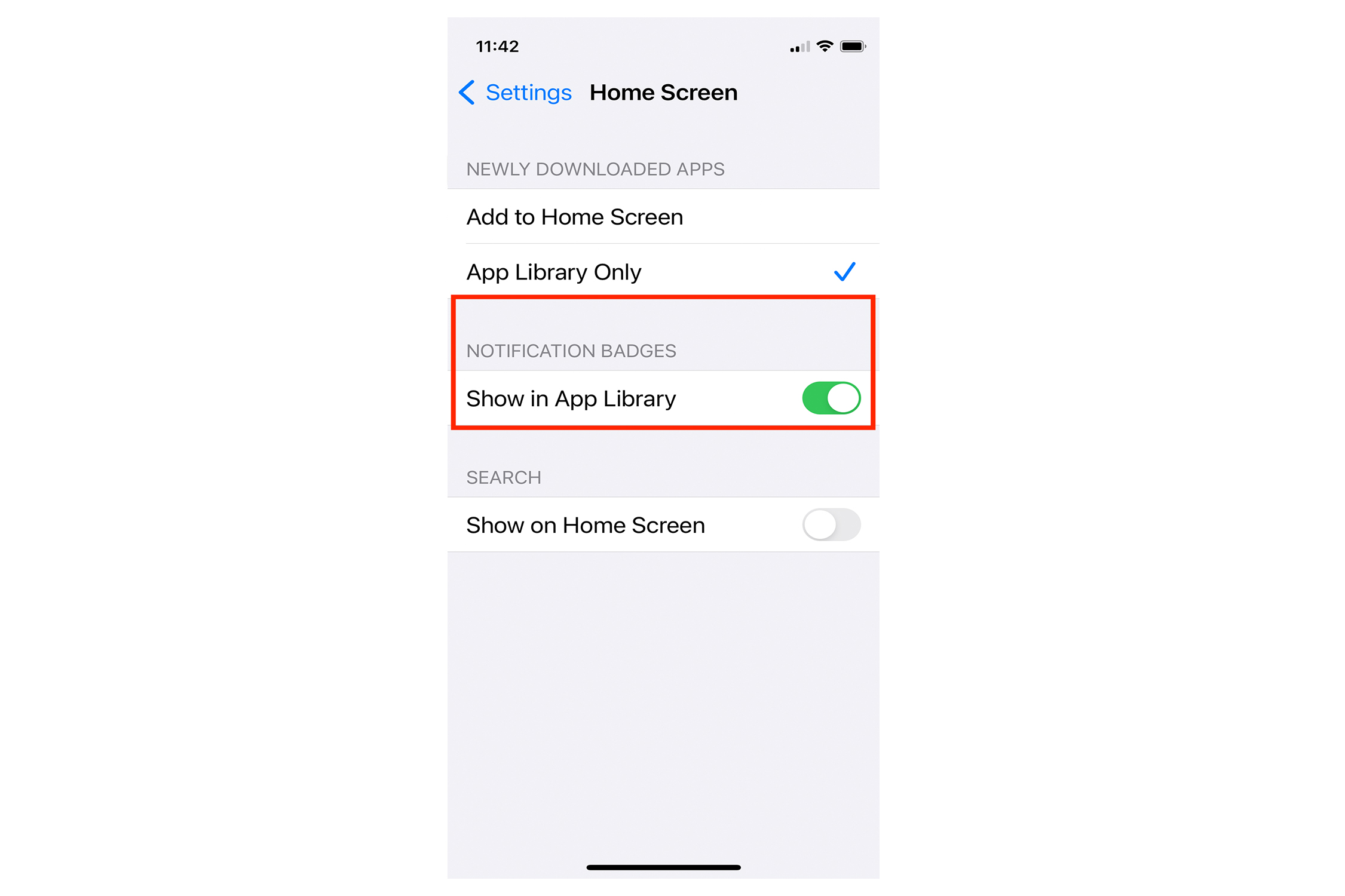Interruptor de insignia de la pantalla de inicio de iOS.