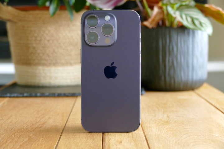The back of the iPhone 14 Pro in Deep Purple color.