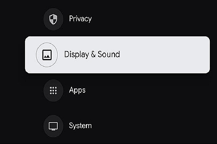 Display and sound option on Google TV.