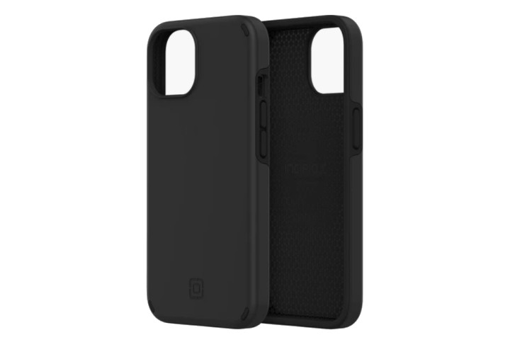 The front and back view of Incipio's Duo Case for iPhone 14 in black.