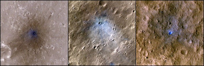 Craters caused by a meteoroid impact on Mars.