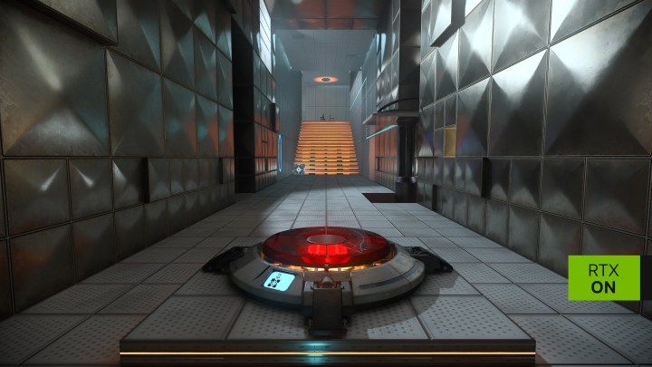 Una foto di un livello del Portale che mostra il nuovo mod di ray tracing.