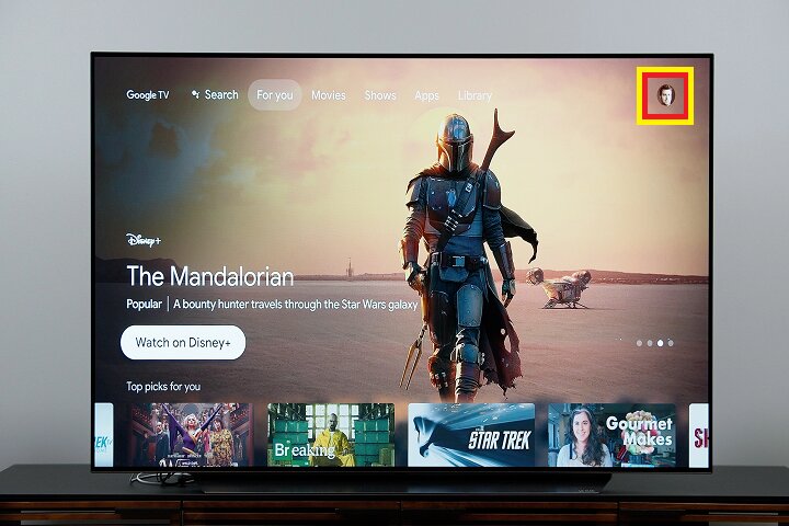 Profile icon on Google TV.