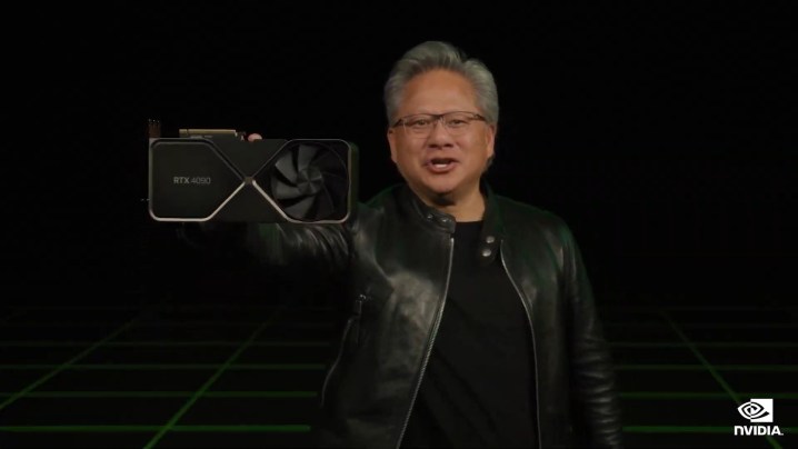 Nvidia CEO holding the RTX 4090 graphics card.