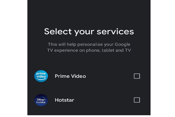 Service selection on Google TV.