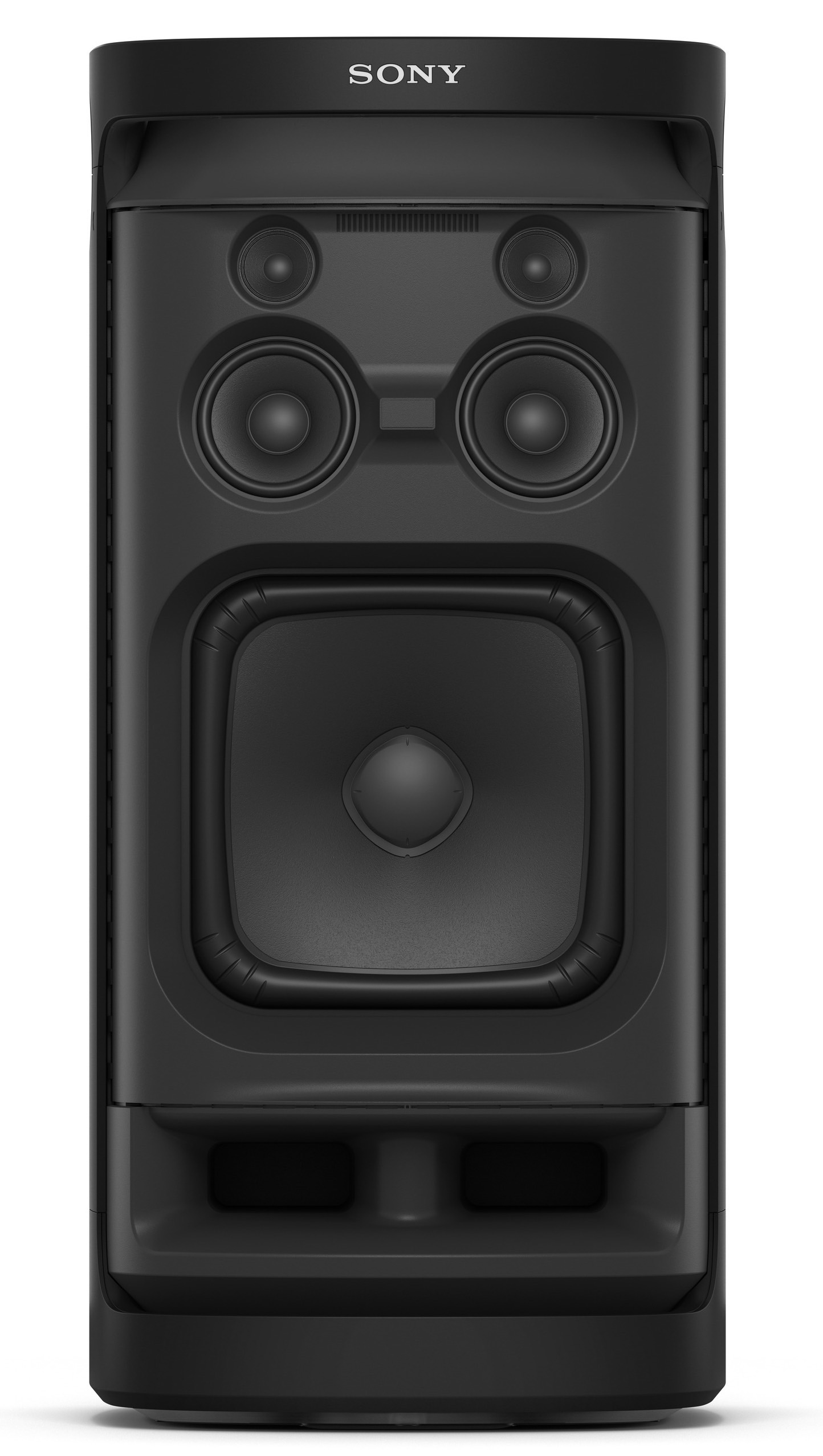Vista frontal del Sony SRS-XV900, sin rejilla.