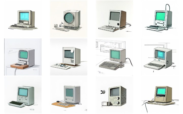 Una serie di vecchi Mac, ricreati da Stable Diffusion.