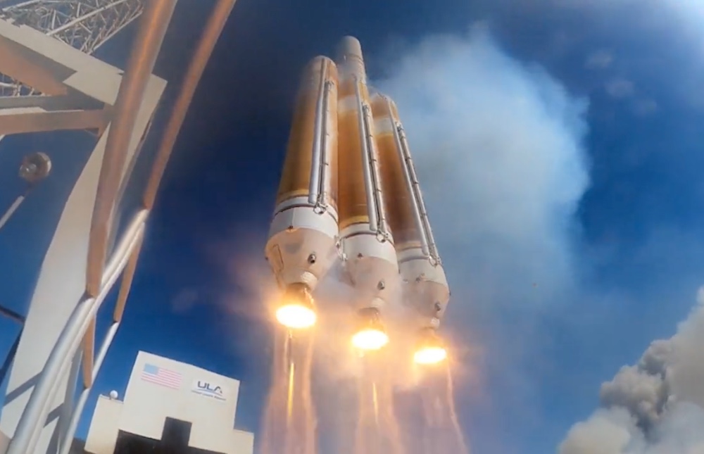 Check out this awesome footage of a triple-booster rocket
launch