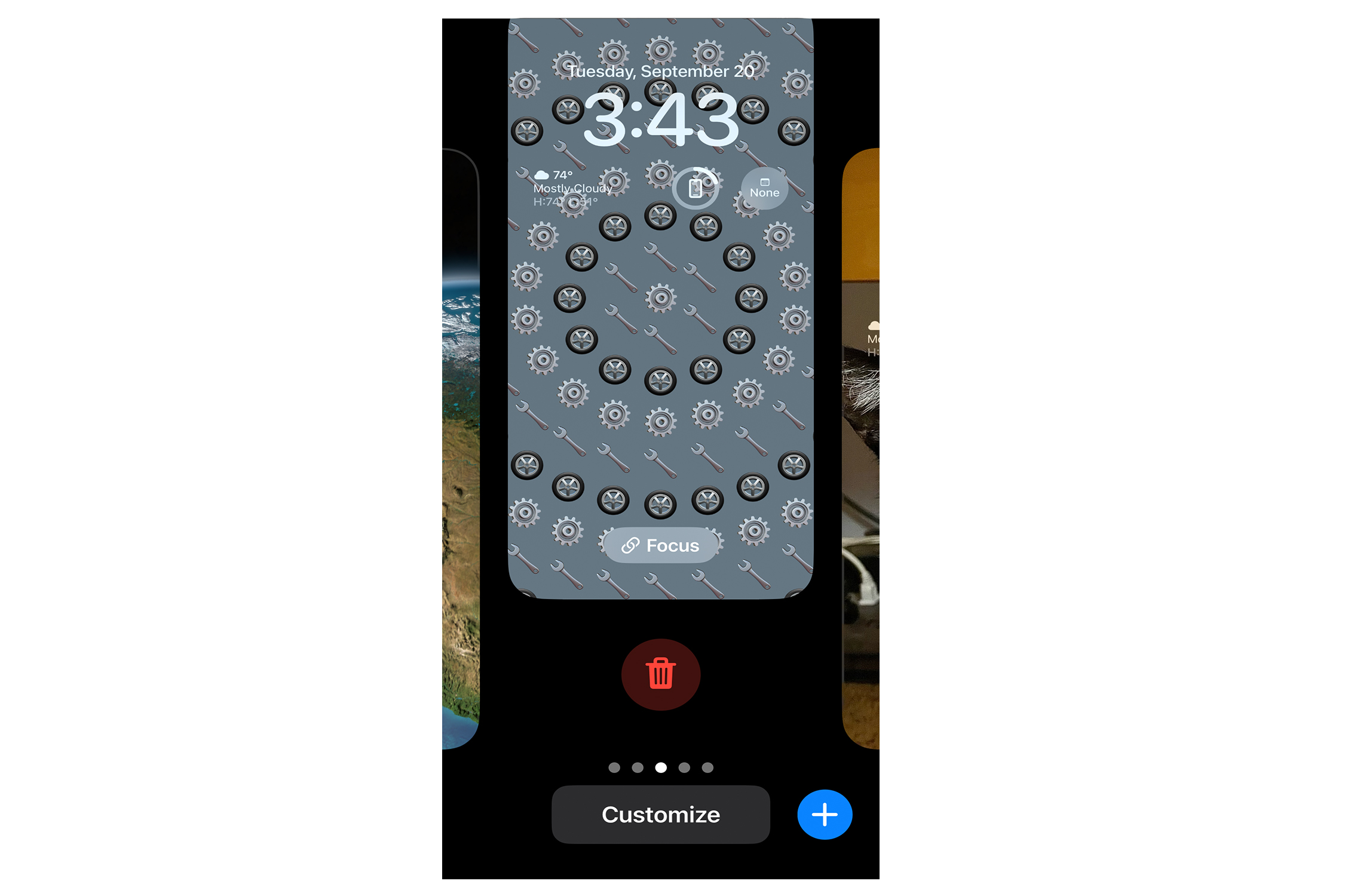 Papel de parede da Apple para remoção mostrando a lixeira vermelha no iOS 16.