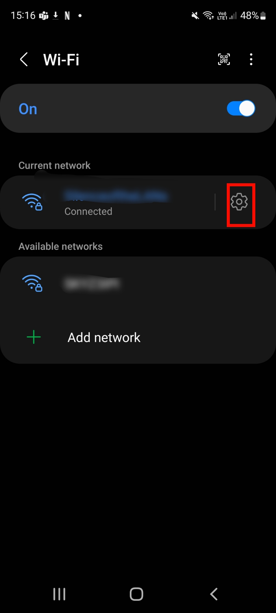 Configurações de rede Wi-Fi.