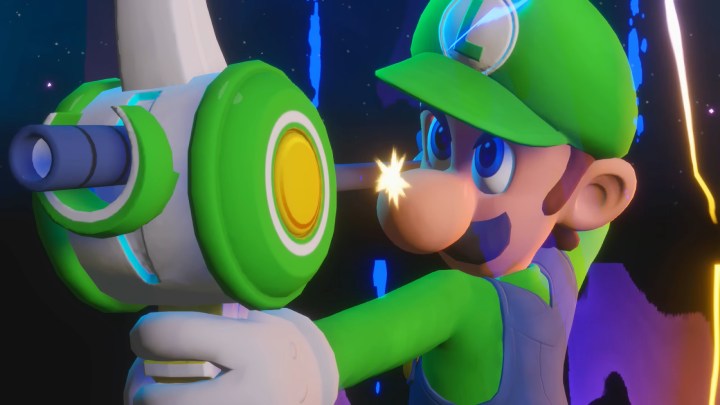 Luigi mirando seu arco.