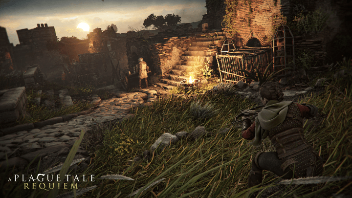 Amicia sneaks in the grass in A Plague Tale: Requiem.