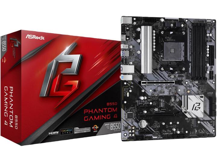 ASRock B550 Phantom Gaming motherboard on a white background.