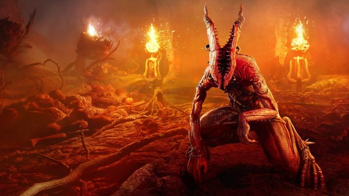One of the demons sits in Hell in the video game Agony