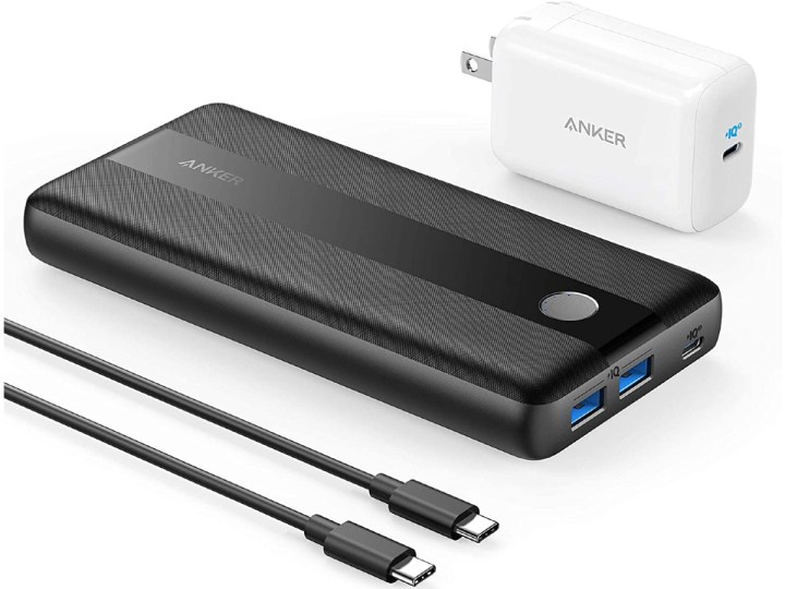 Anker Portable Charger, PowerCore III Elite 19200 cables, charger, and AC power adapter.