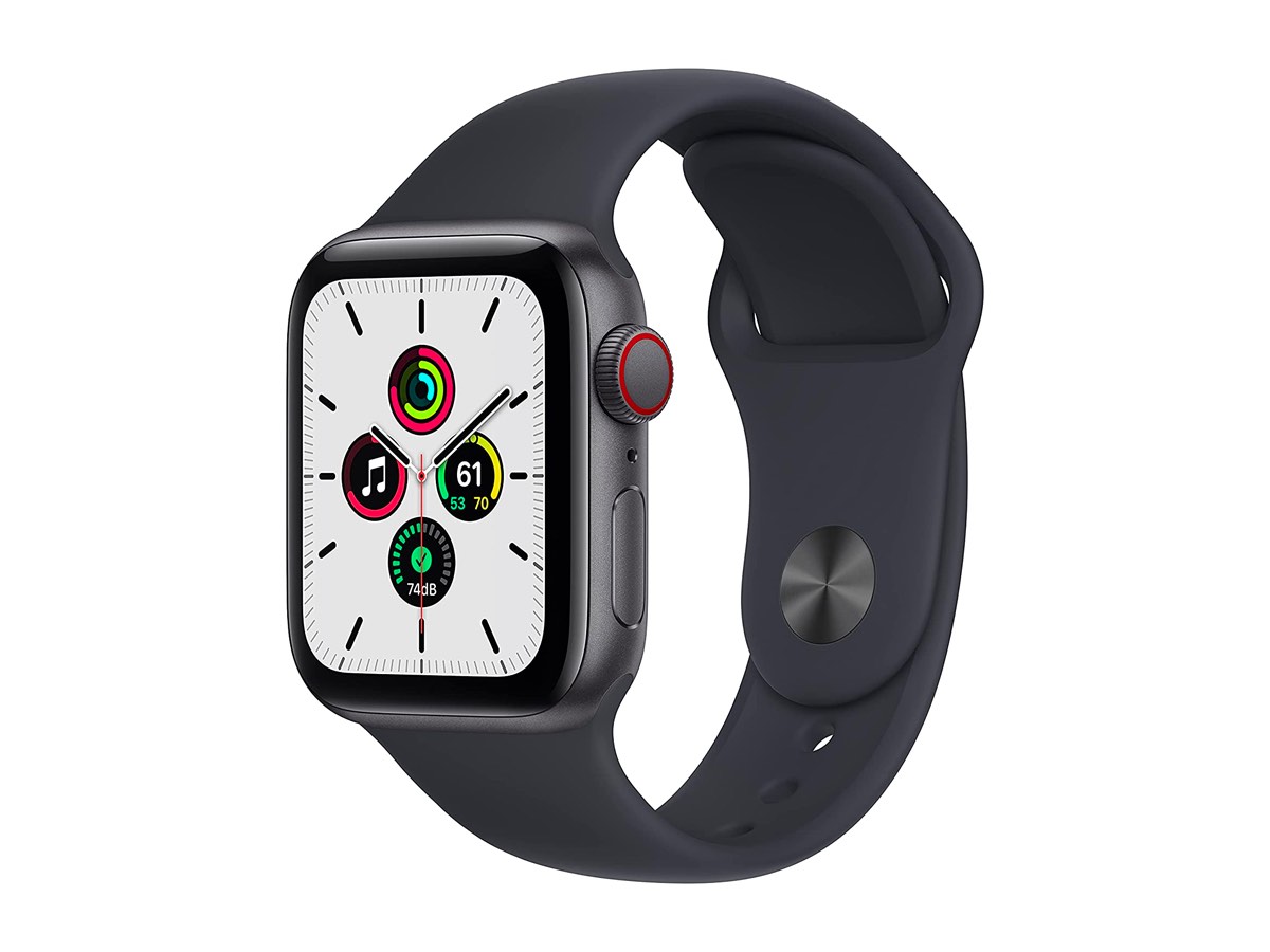 Apple Watch SE against a white background.
