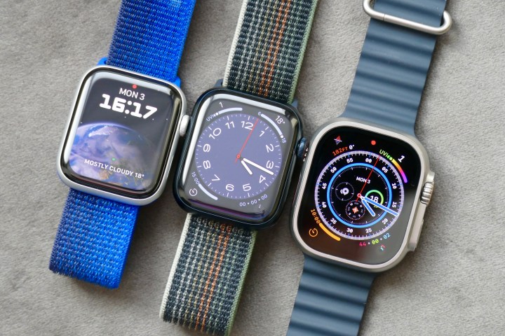Apple Watch Ultra with Apple Watch Series 8 and Watch SE 2.