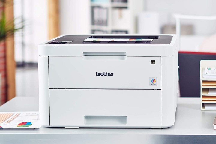 The Brother HL-L3230CDW wireless color laser printer in the office.
