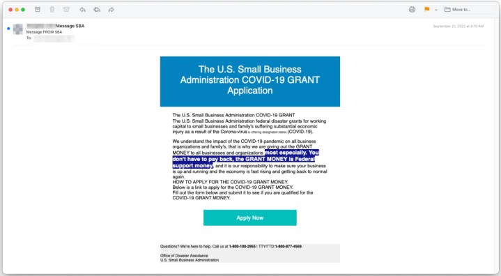 A COVID-19 phishing email.