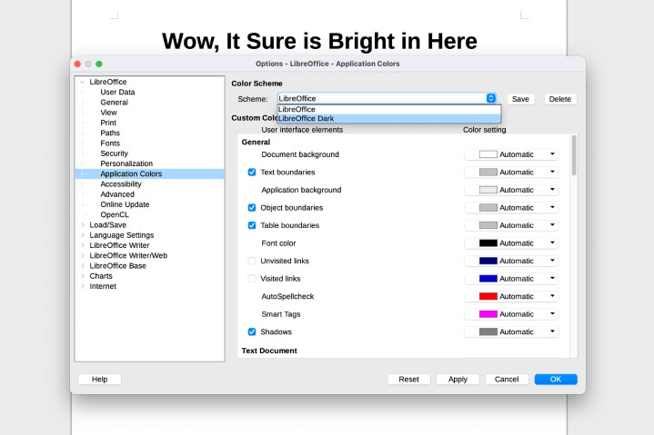 Choose LibreOffice dark mode.