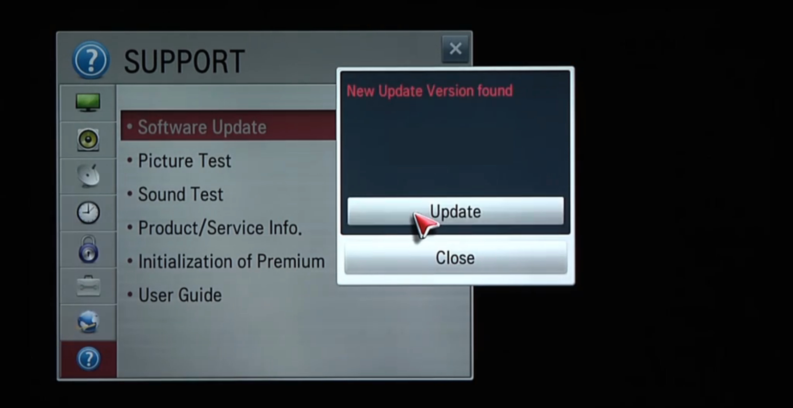 Select Update to webOS.