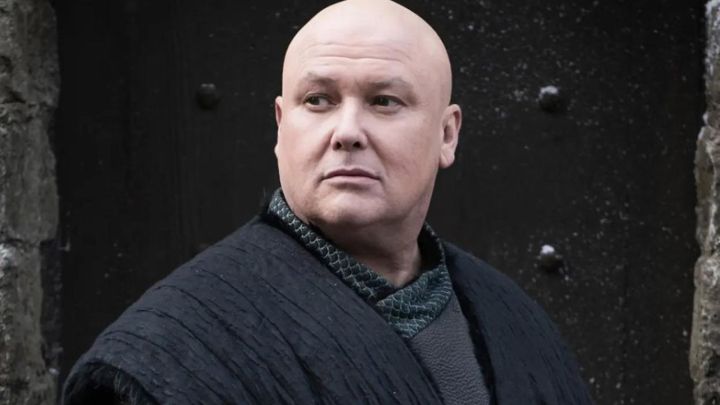 Lord Varys looking to the distance with curiosity in Game of Thrones.