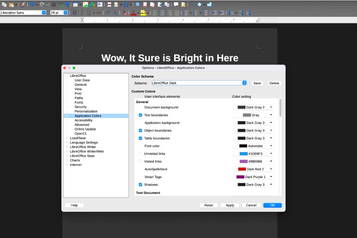 Dark Mode enabled in LibreOffice.