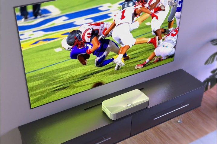 The Epson EpiqVision Ultra LS800 playing a football game.