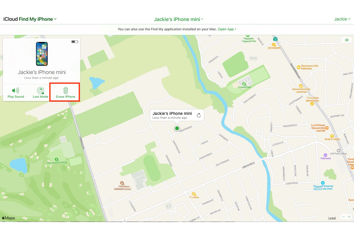 Find my iPhone on Apple Maps.