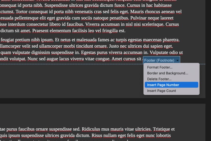 Masukkan nomor halaman dengan footer di LibreOffice.