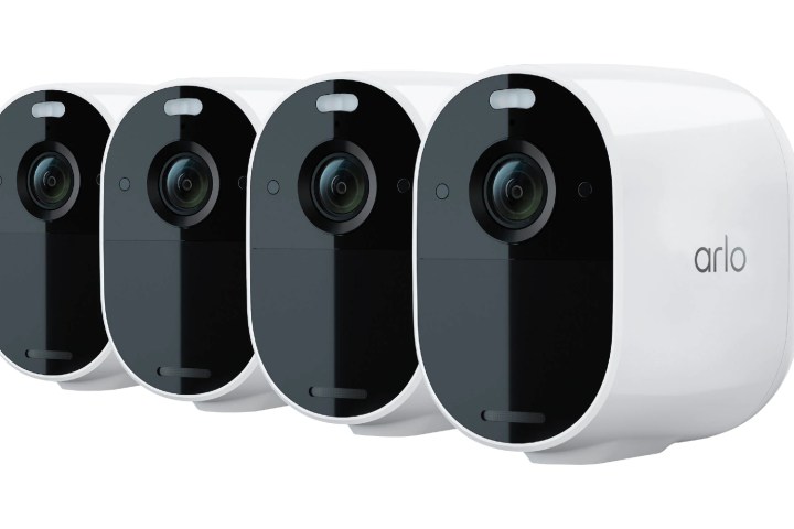 Four Arlo Essential Spotlight security cameras.