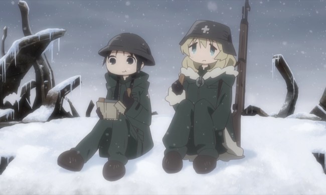 Girls' Last Tour anime featuring the two protagonists sitting in the snow.