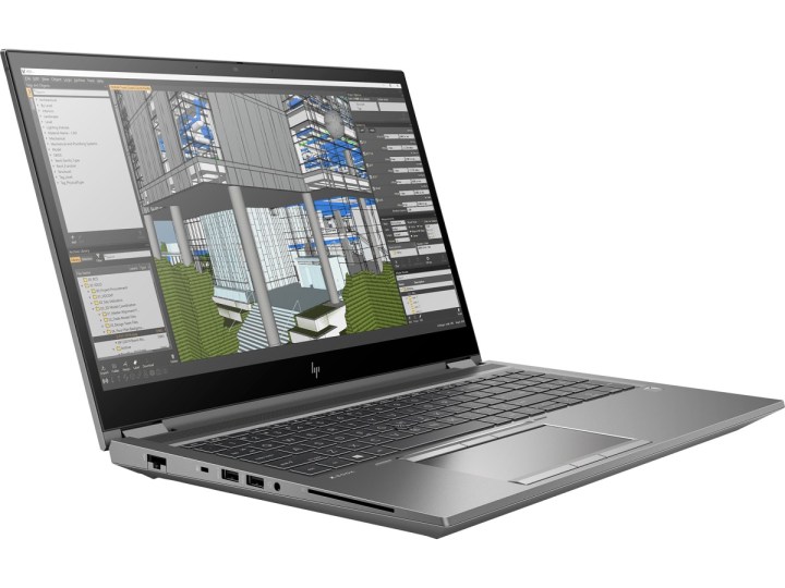 The 15.6-inch HP ZBook Fury G8 Mobile Workstation with a design app on the display.