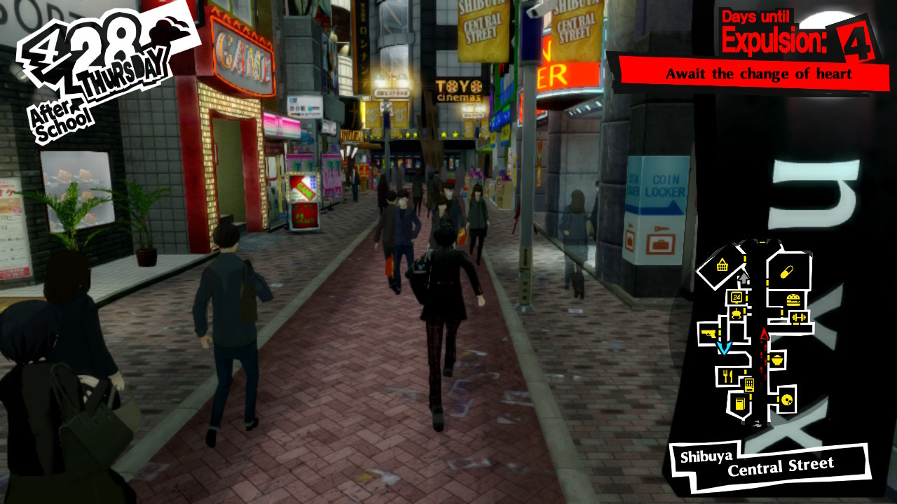 El personaje principal de Persona 5 Royal corre por una calle llena de gente en la versión Switch del juego.