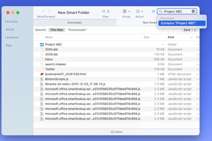Suchvorschlag für Smart Folder auf dem Mac.