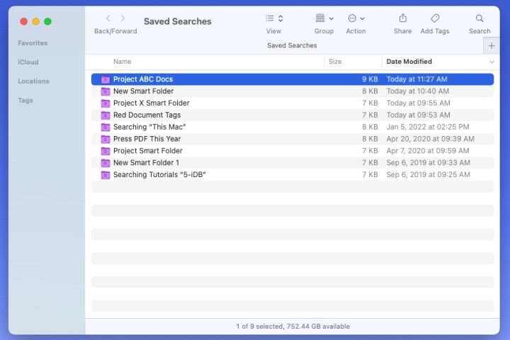 Smart Searches-Ordner auf dem Mac.