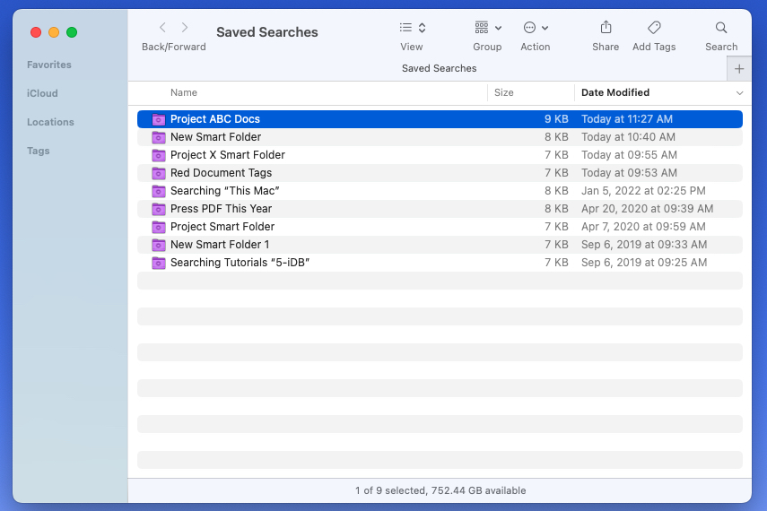 Smart Searches folder on Mac.