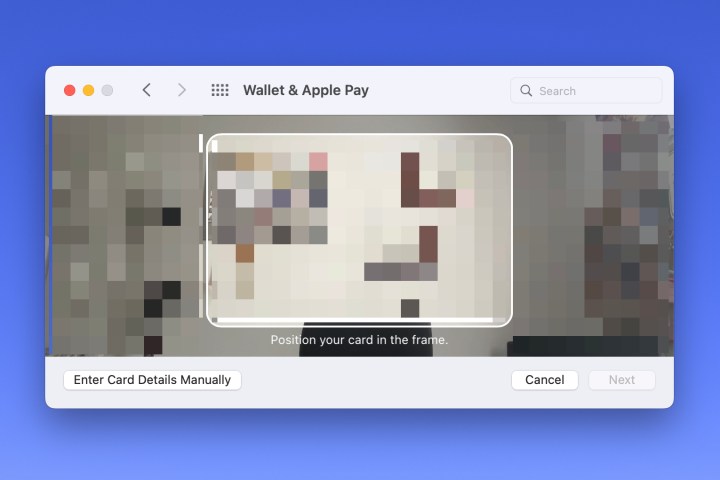Apple Pay add card camera screen.