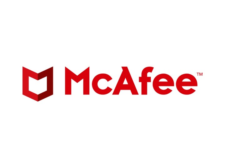 Le logo McAfee Antivirus sur fond blanc.