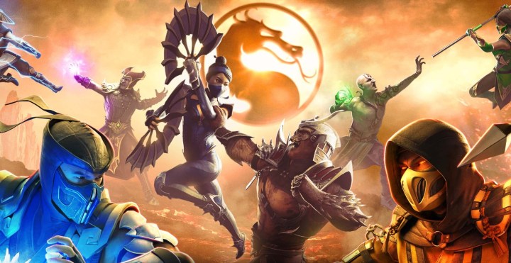 Imagen promocional de Mortal Kombat Onslaught con múltiples personajes MK.