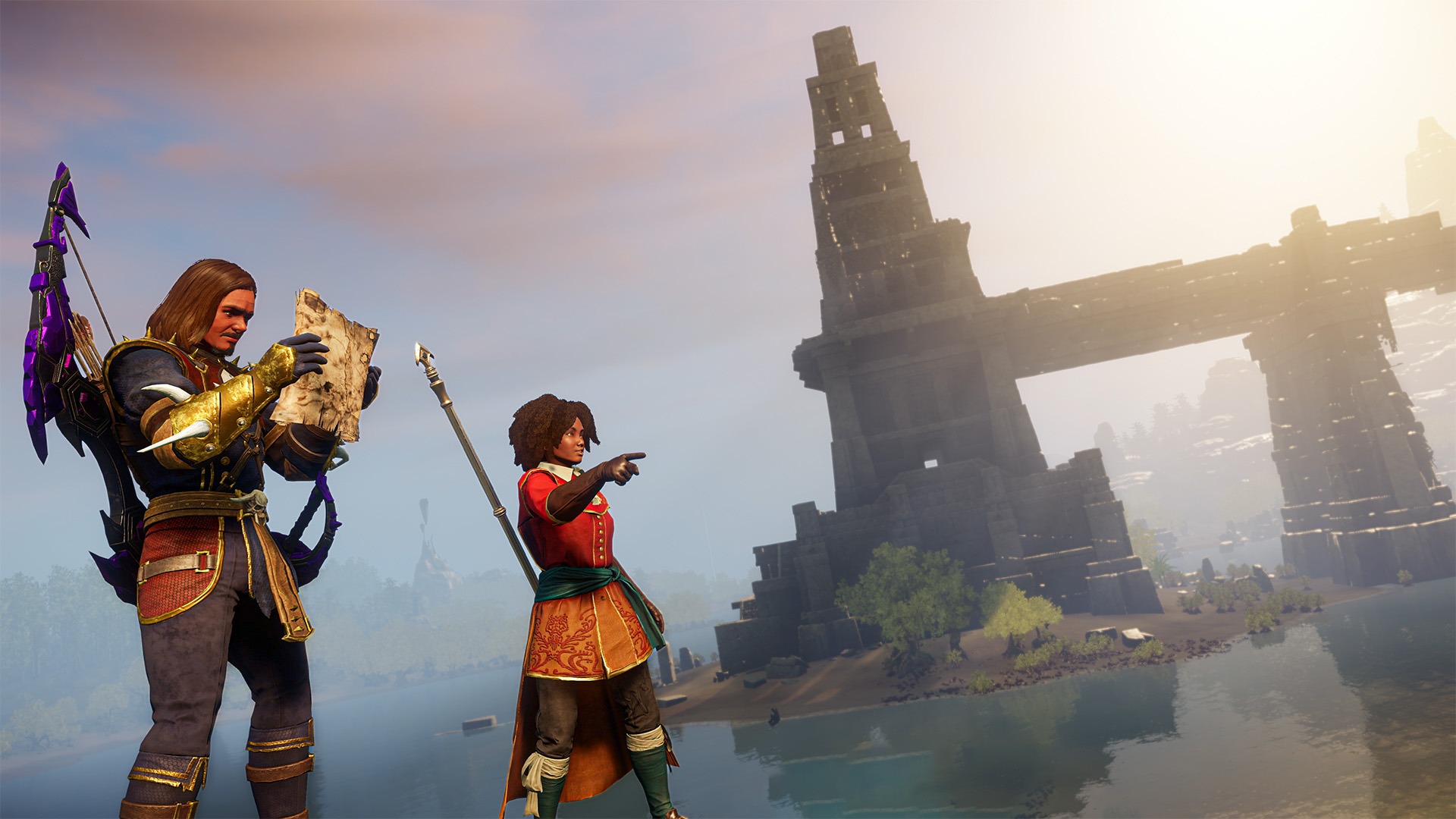 Um jogador olhando para um mapa no Novo Mundo.