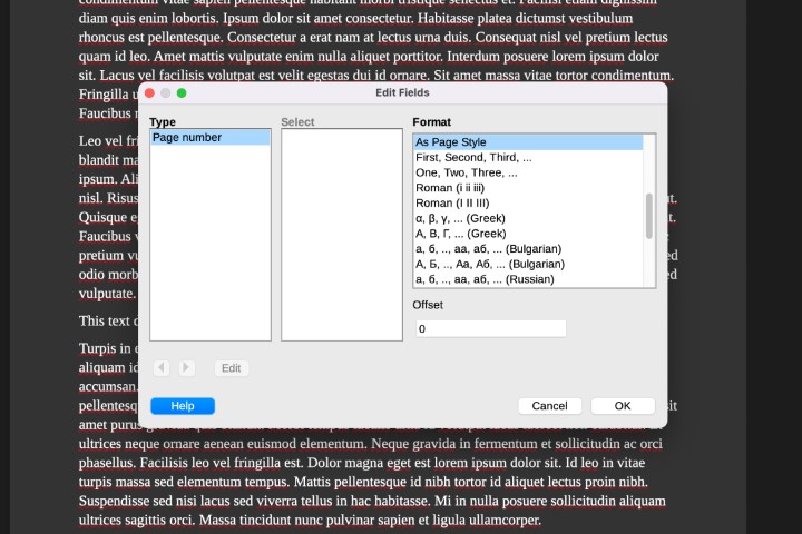 فرمت شماره صفحه LibreOffice.