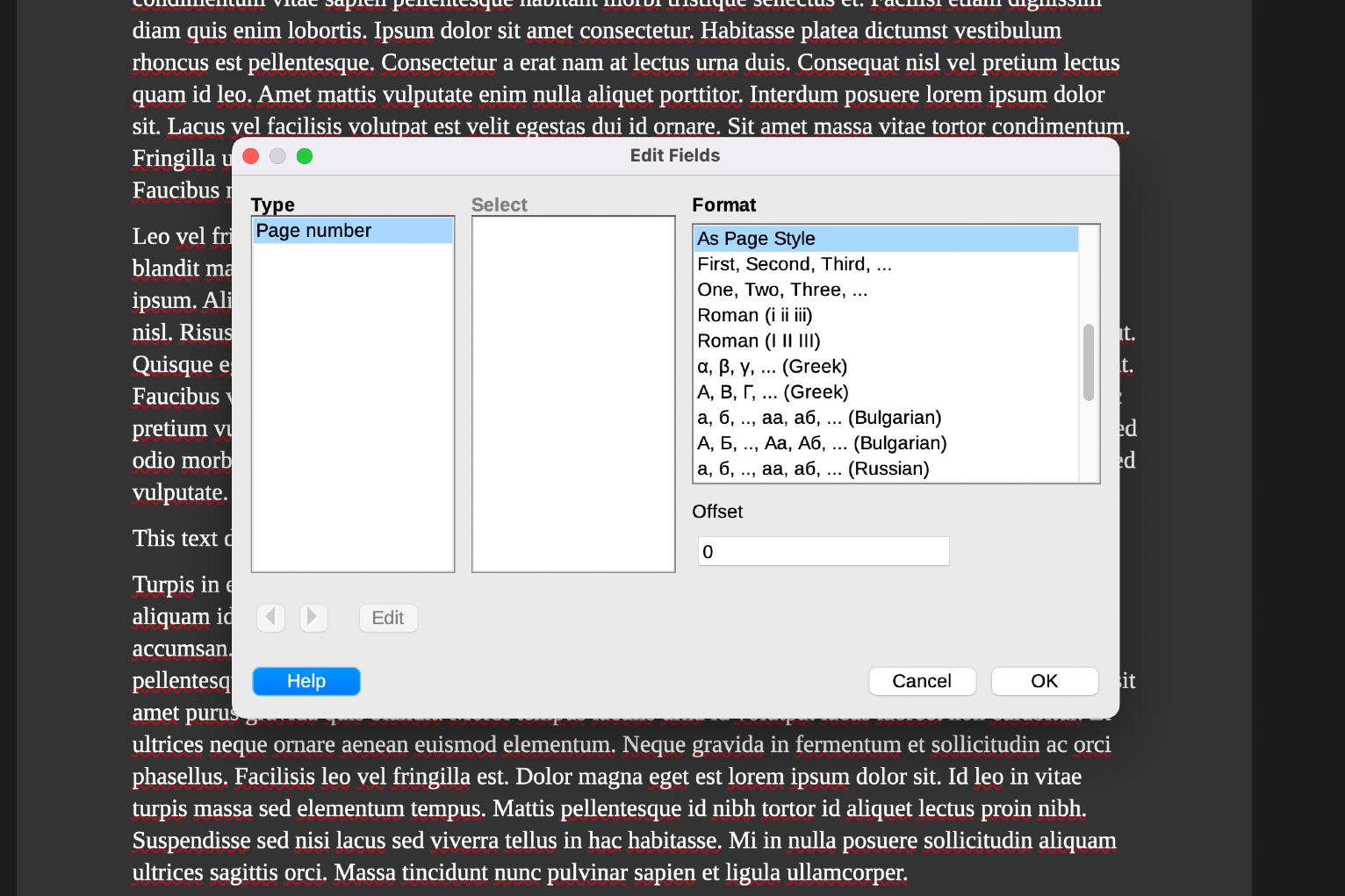Formato de número de página LibreOffice.