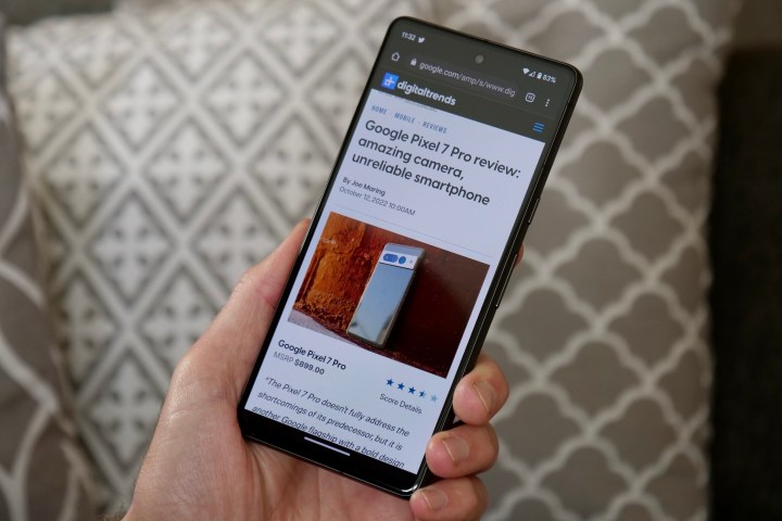 The Google Pixel 7 showing the Chrome browser.